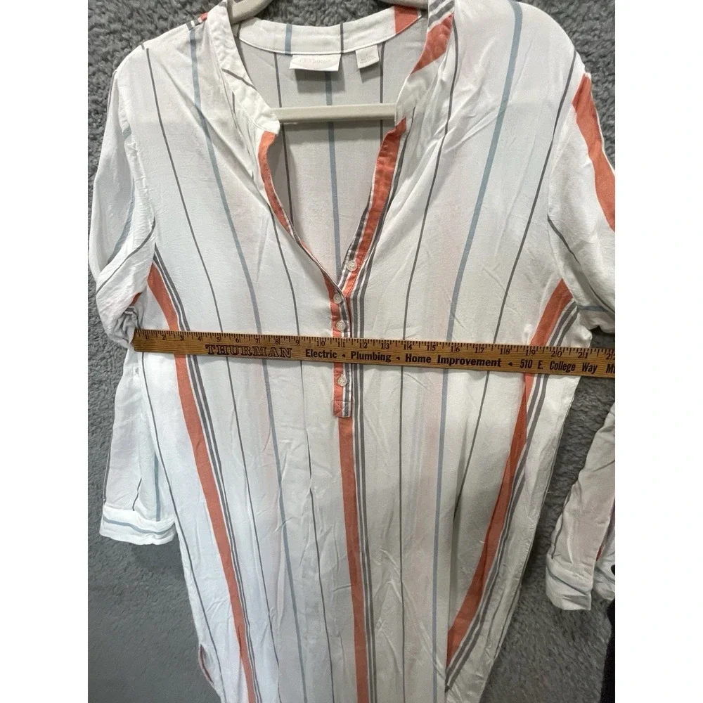 Nordstrom Lingerie Nightshirt Tunic Women's L White Stripe‎ Rayon Sleep Shirt
